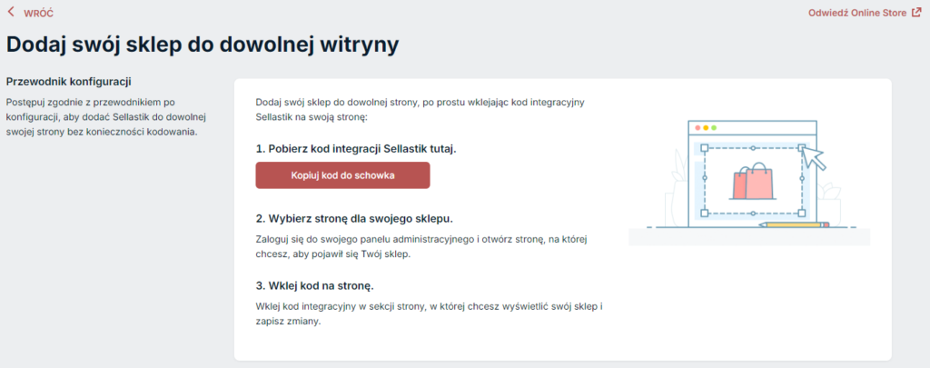 Panel sellastika w sekcji dodawania sklepu do własnej witryny