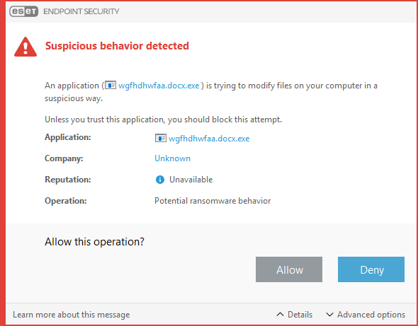 Opcja ochrony komputera przed szyfrowaniem ransomware jako dodatkowa funkcja w antywirusie Eset