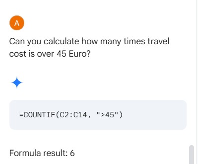 Formuła w arkuszu Google Sheets wykonana za pomocą Gemini AI.