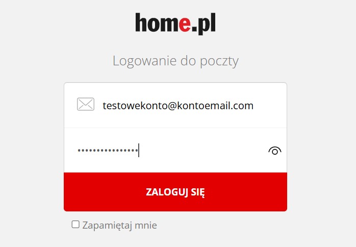 Ikona "Pokaż hasło" podczas logowania do panelu poczty email w home.pl