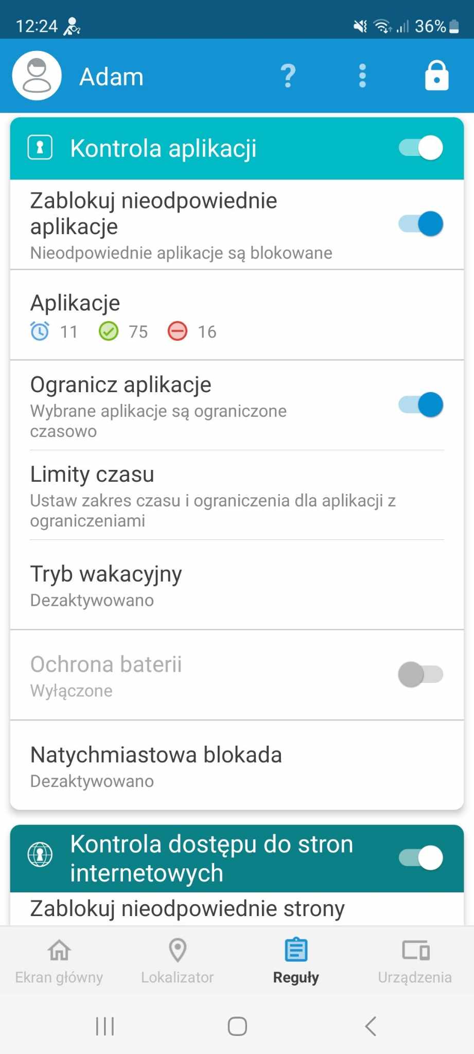 Kontrola dostępu do internetu w konfiguracji antywirusa ESET na urządzeniu dziecka