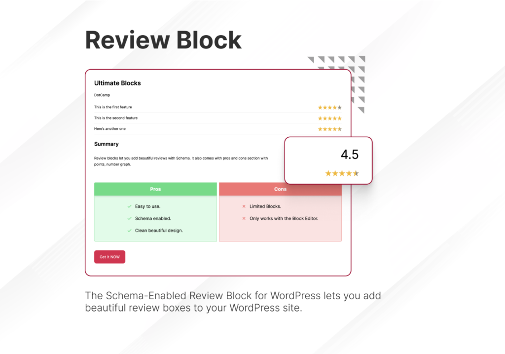 Blok Recenzje z wtyczki Ultimate Blocks w WordPress