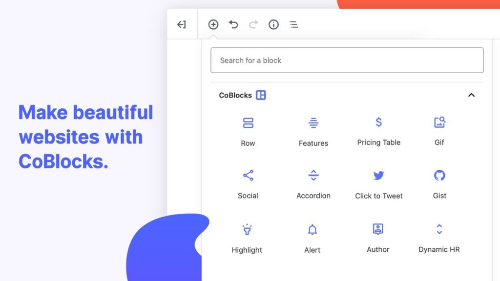 Bloki używane do edycji strony w WordPress, dostępne we wtyczce CoBlocks